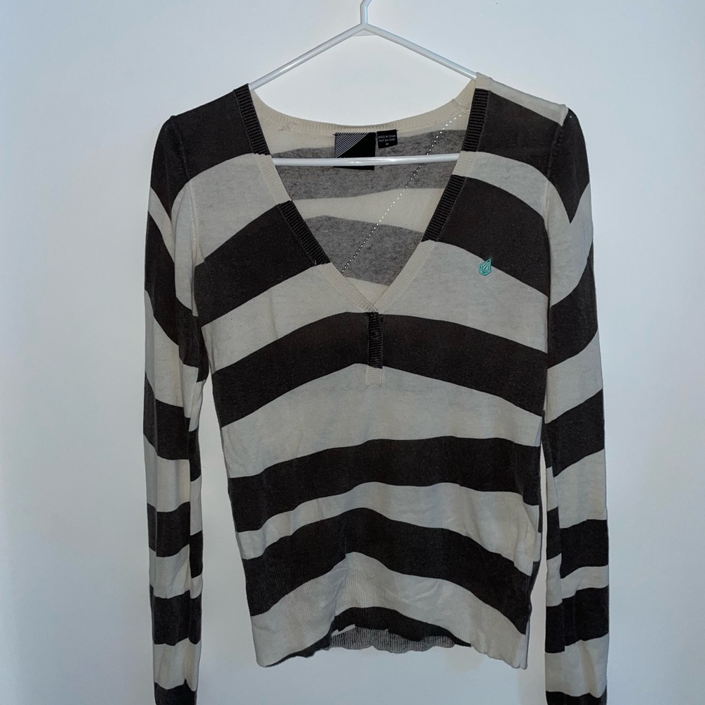 Volcom sweater, medium, cream and brown stripes